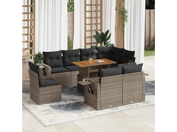 Vidaxl 9 Pcs Conjunto Sofás P/ Jardim Com Almofadões Vime Pe Cinzento