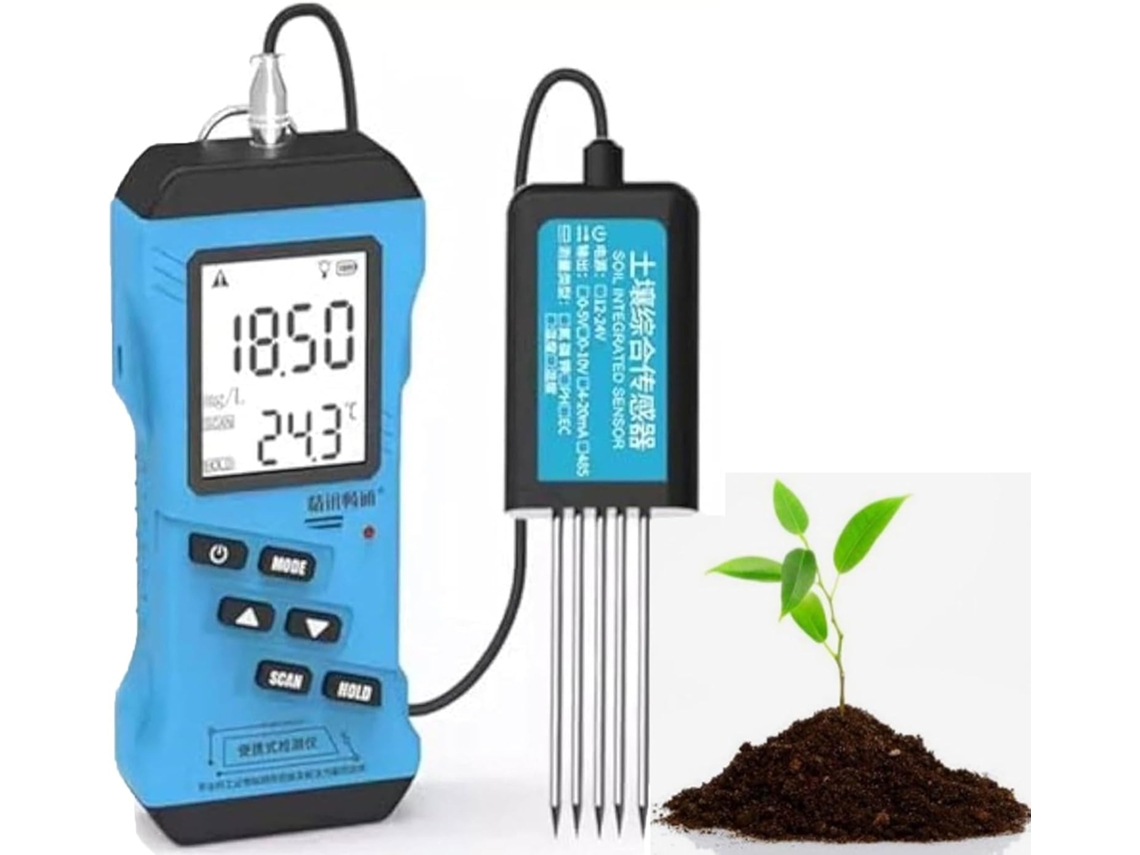 Analisador De Solo 7em 1com Visor Lcd, Medidor Umidade, Temperatura, Condutividade Elétrica Ce, Ph E Sensor