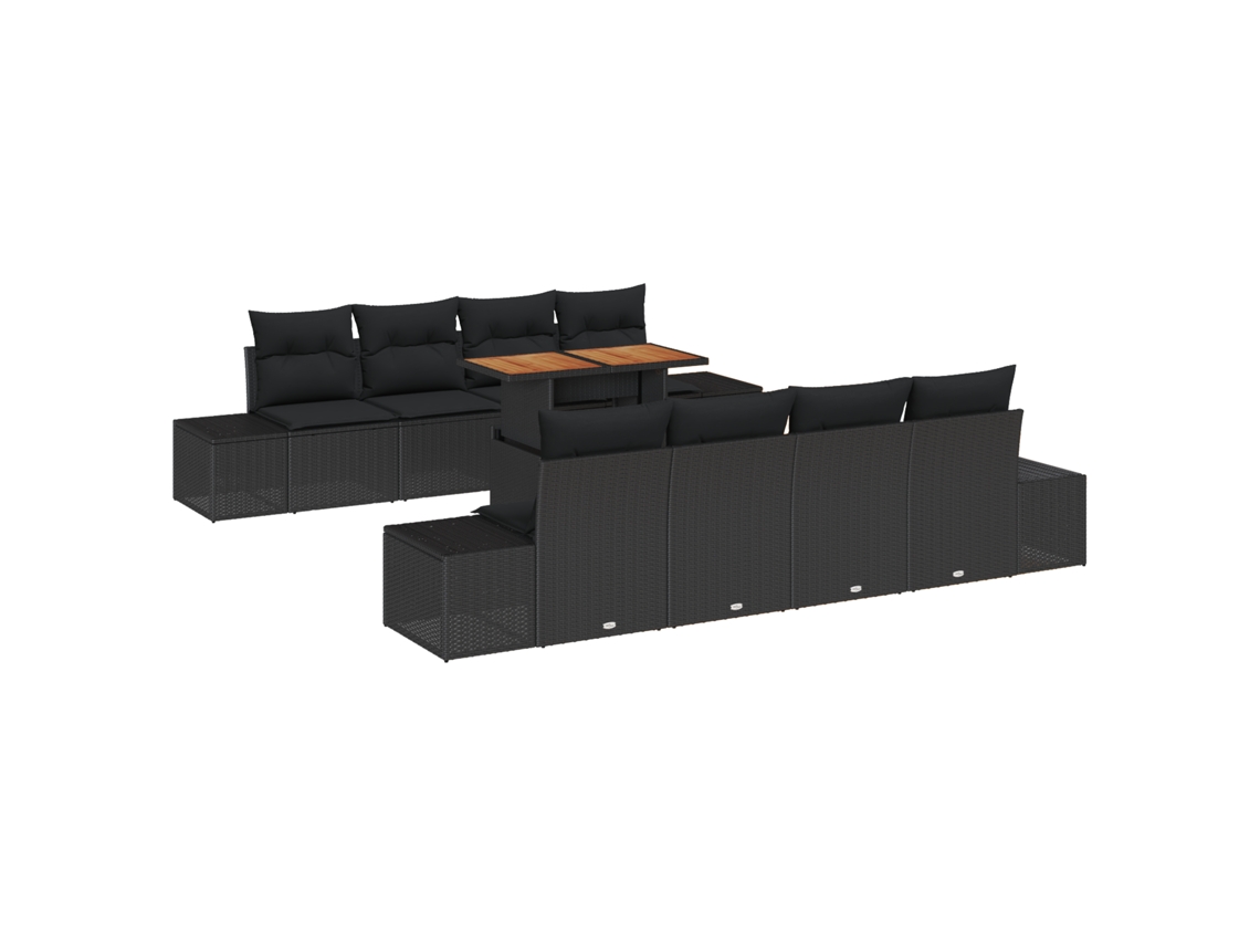 Conjunto 9 Sofá De Jardim Vidaxl Preto Vime Pe (100 X 55 X 73 Cm)
