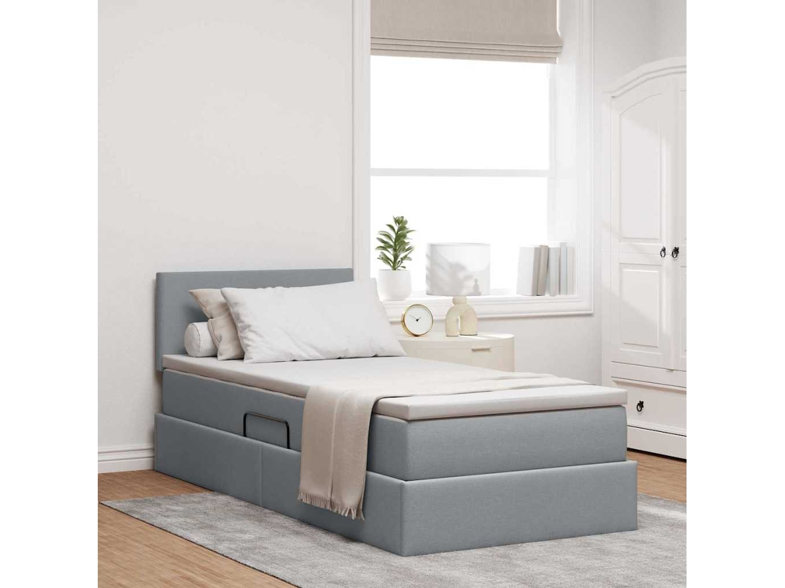 Vidaxl Cama Com Arrumação E Colchão Cinzento-claro 90 X 200 Cm Veludo