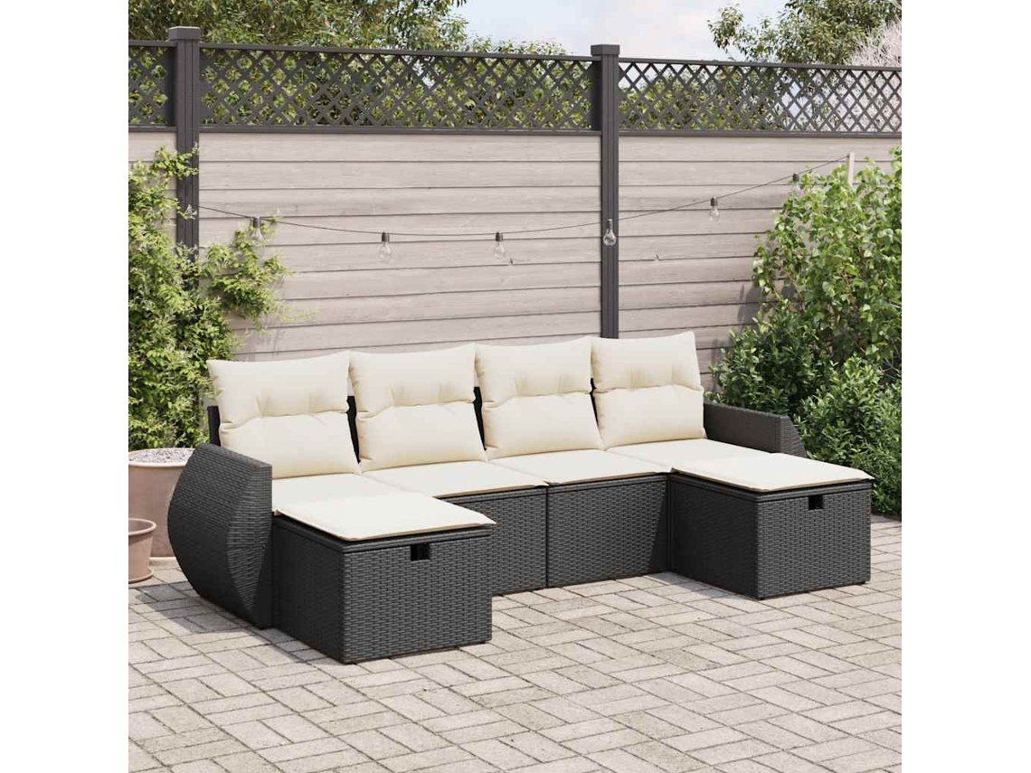 Vidaxl 6 Pcs Conjunto Sofás De Jardim C/ Almofadões Vime Pe Preto