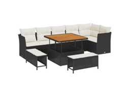 Conjunto 9 Conjunto De Móveis De Jardim Vidaxl Preto Vime Pe (100 X 100 X 71 Cm)