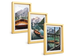 Composição De Quadros Lago De Montanha, Barcos, Janela Espelharte (3 Peças 20x30 Cm)