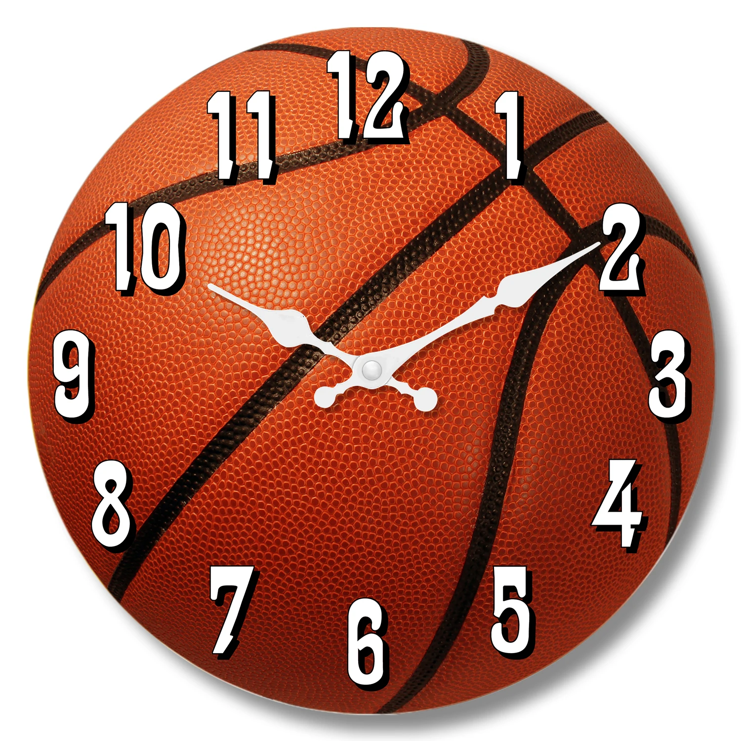 Relógio De Parede De Madeira Texturizada Com Tema Esportivo De Basquete (16 Polegadas), Relógio De Quartzo Silencioso