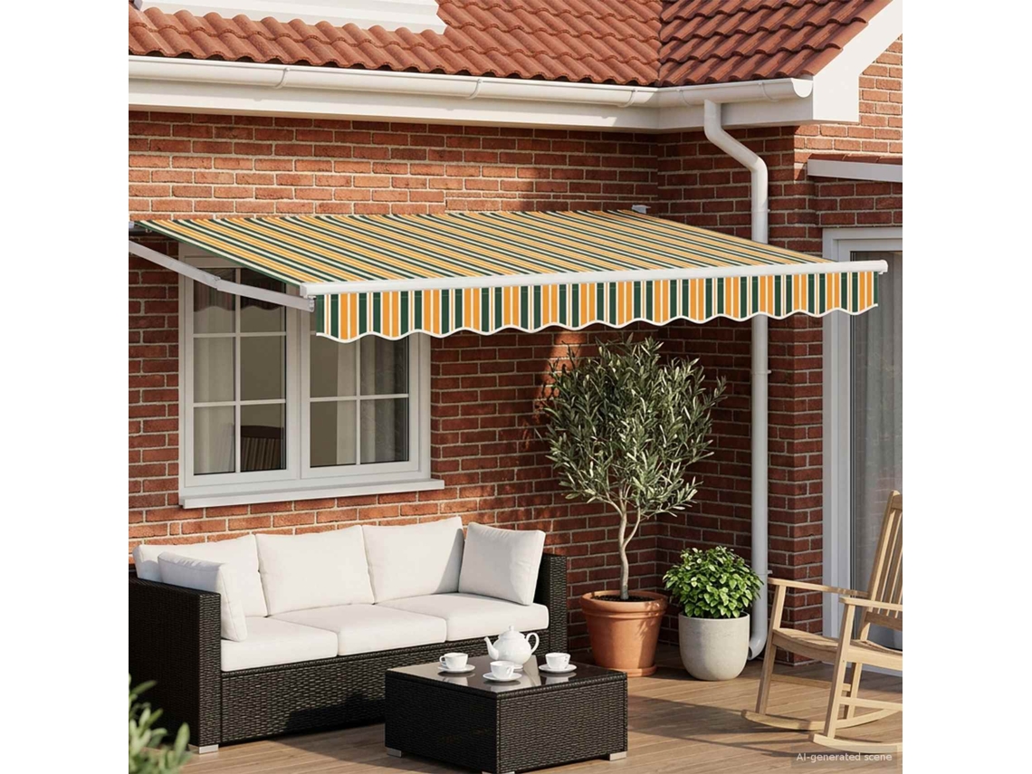 Vidaxl Toldo Retrátil Elétrico Verde, Amarelo, Branco 3 X 2,5 M