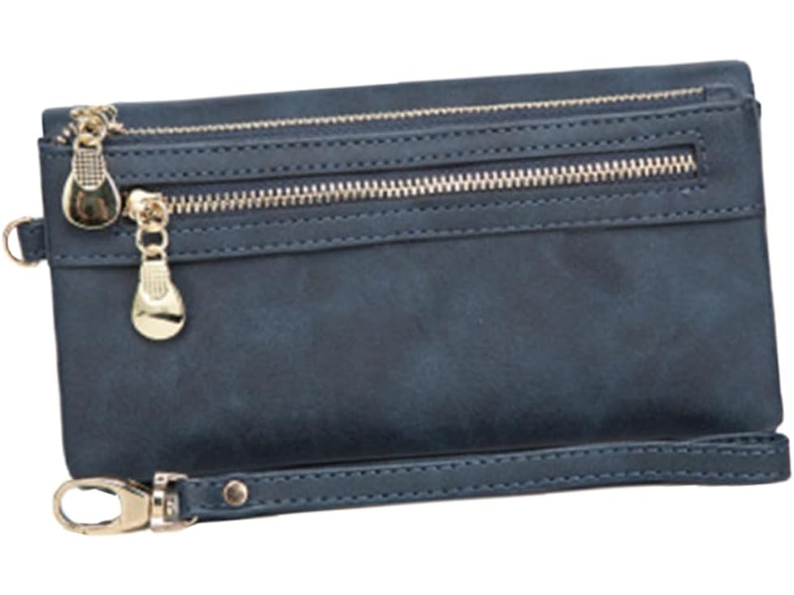 Bolsa Multifuncional Vintage Em Couro Pu Azul Escuro Com Fecho De Pressão.