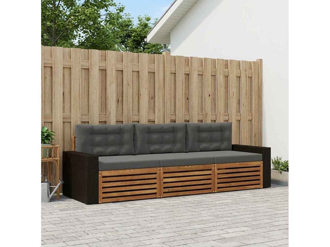 Vidaxl Conjunto De Sofás Para Exterior 3 Pcs Natural E Antracite