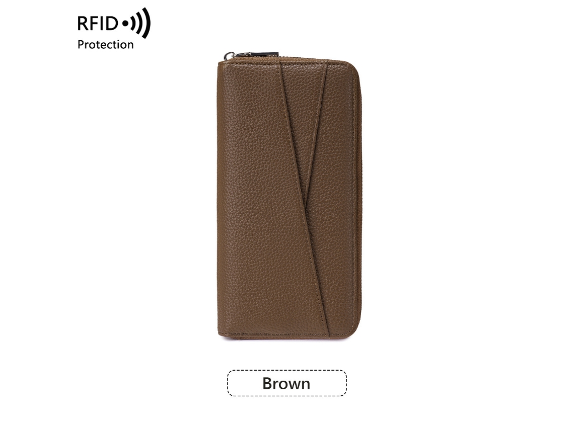 Porta-cartões Carteira Eifson Rfid Comprido Couro Pu Zíper Organizador Grande Capacidade Castanho