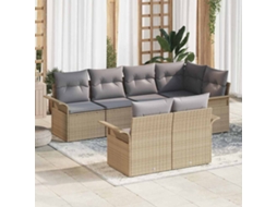 Vidaxl Conjunto De Sofá De Jardim Com Almofada 7 Pcs Bege Vime Pe