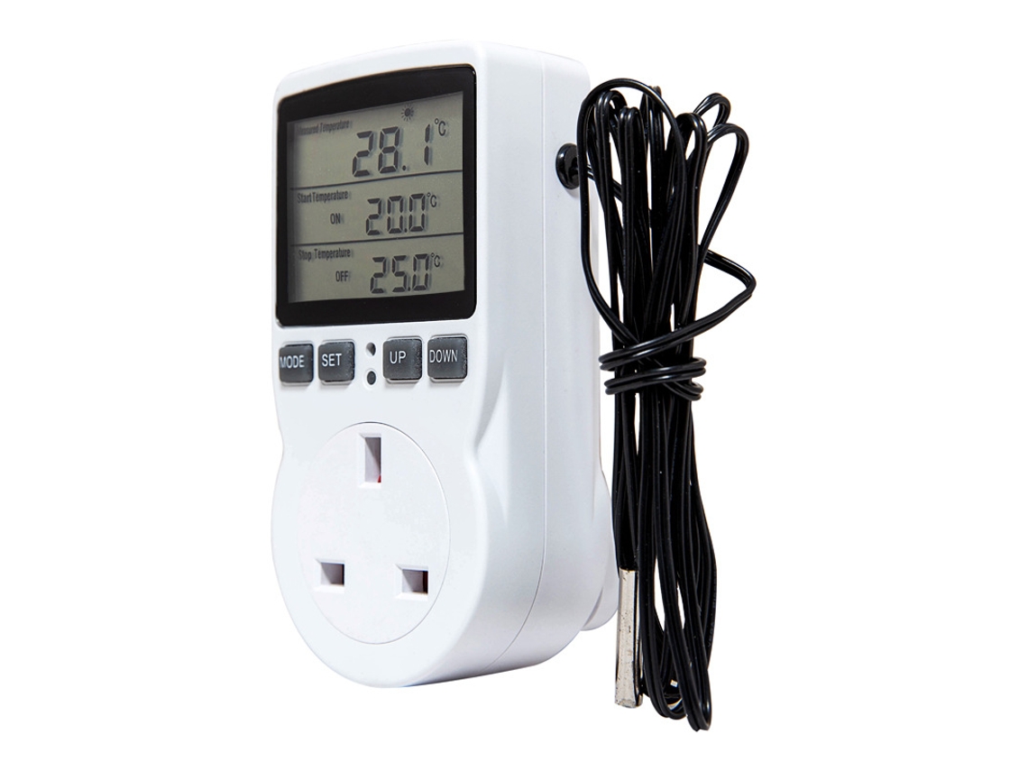 Termostato Digital com Display LCD, Tomada e Detector de Temperatura