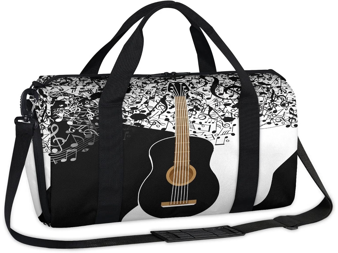 Bolsa Esportiva em Formato de Guitarra com Notas Musicais 45 X 21 5 X 23 Cm Tecido de Poliéste Estampa Pa Form
