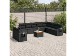 Vidaxl 11 Pcs Conjunto Sofás De Jardim C/ Almofadões Vime Pe Preto