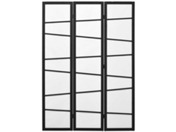Divisor de Tela de Madeira Dobrável com 3 Painéis. 120x170cm. Preto e Branco Ge