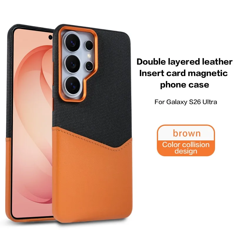 Capa Para Celular Em Couro De Linho (marrom S26 Ultra), Com Fixação Magnética E Resistente A Impactos.