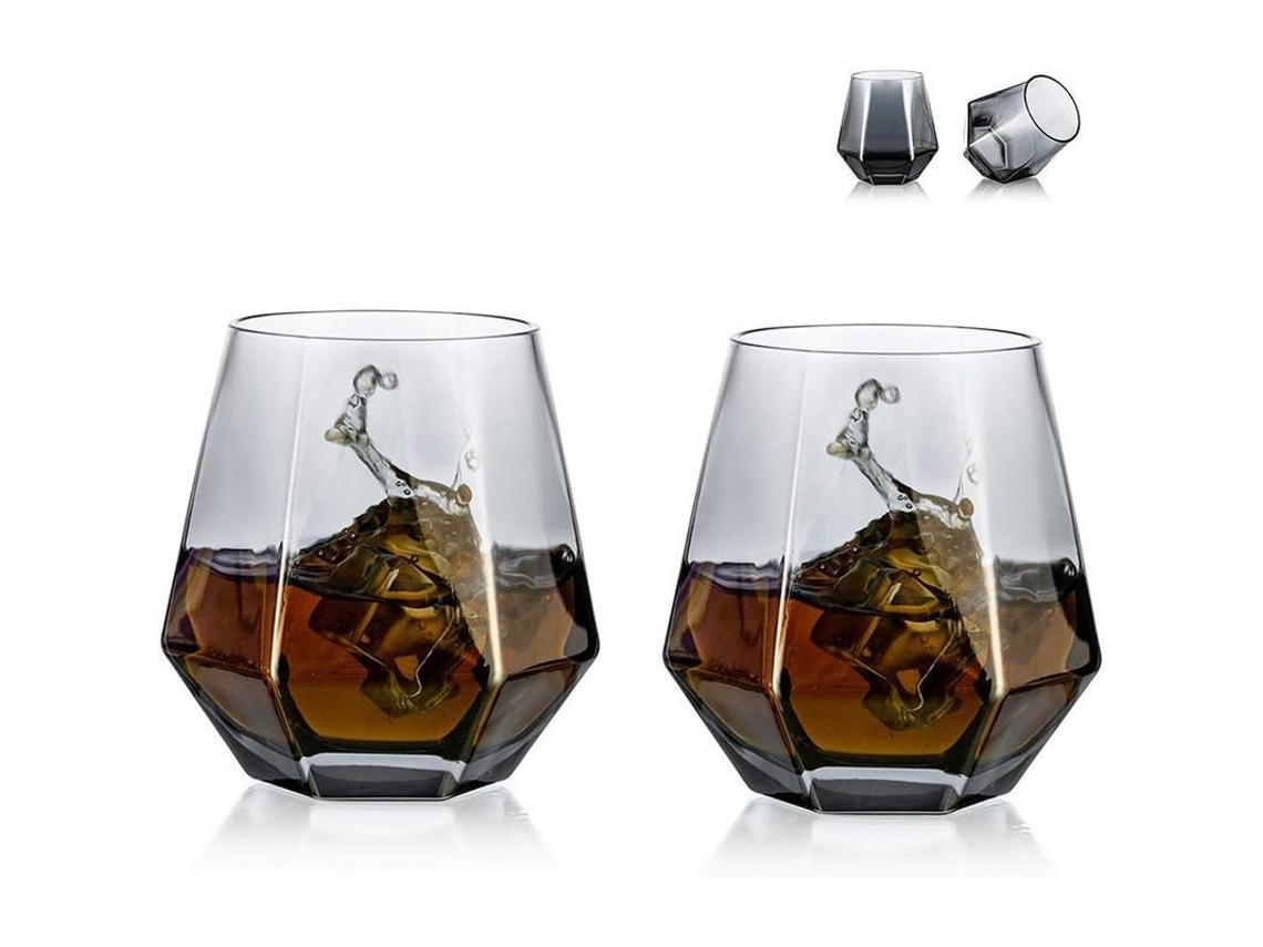 Vasos De Whisky Diamante 2 Pack 300ml Vidrio Gris Ahumado Slope Moderno Bebidas Versátiles