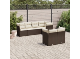 Vidaxl 7 Pcs Conjunto De Sofás Jardim C/ Almofadões Vime Pe Castanho