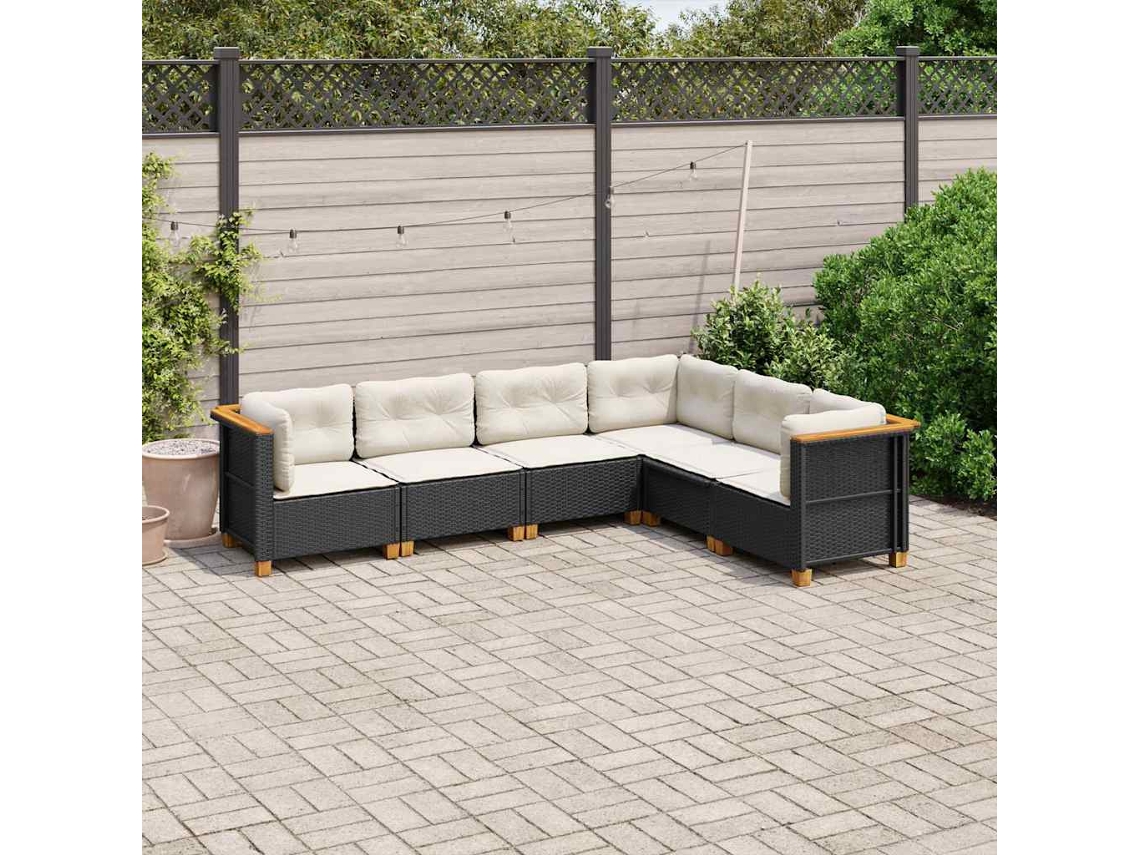 Vidaxl 6 Pcs Conjunto Sofás De Jardim C/ Almofadões Vime Pe Preto