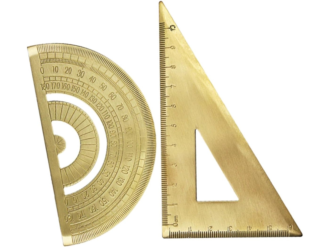 Conjunto De Régua Triangular Inoomp Fácil Leitura, Ferramenta De Medição Leve E Transferidor Em Latão Dourado Para