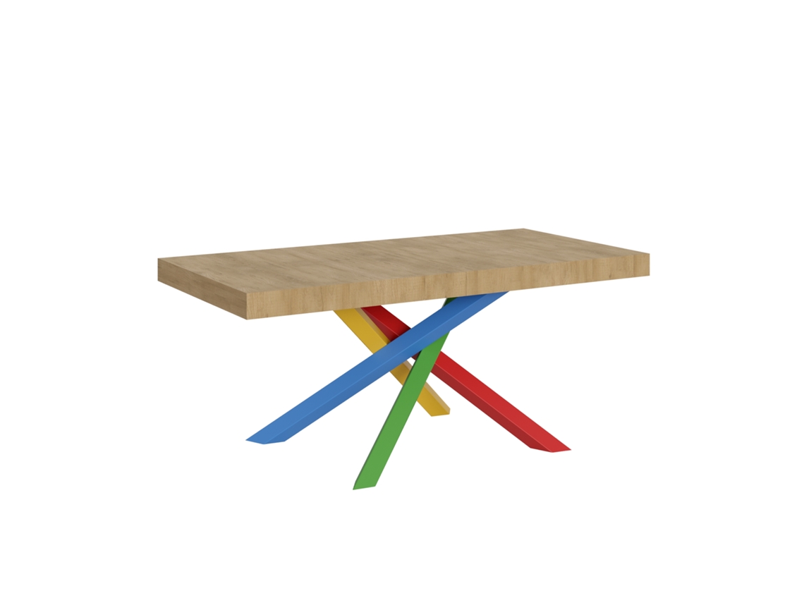 Mesa Extensível 200/460x90 Cm Volantis Carvalho Natural Pernas Multicoloridas 4/b Itamoby