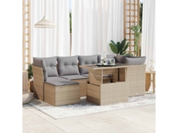Vidaxl 7 Pcs Conjunto De Sofás P/ Jardim Com Almofadões Vime Pe Bege