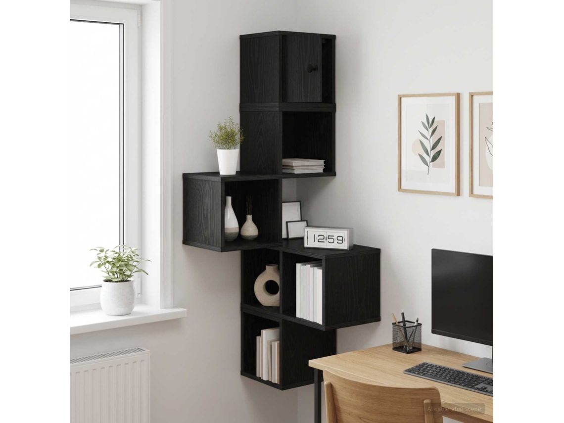 Vidaxl Estante De Canto De Parede Carvalho Preto 48 X 48 X 120 Cm