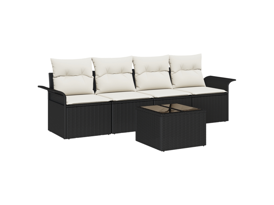 Conjunto 5 Conjunto De Sofá De Jardim Vidaxl Preto Vime Pe (55 X 55 X 37 Cm)
