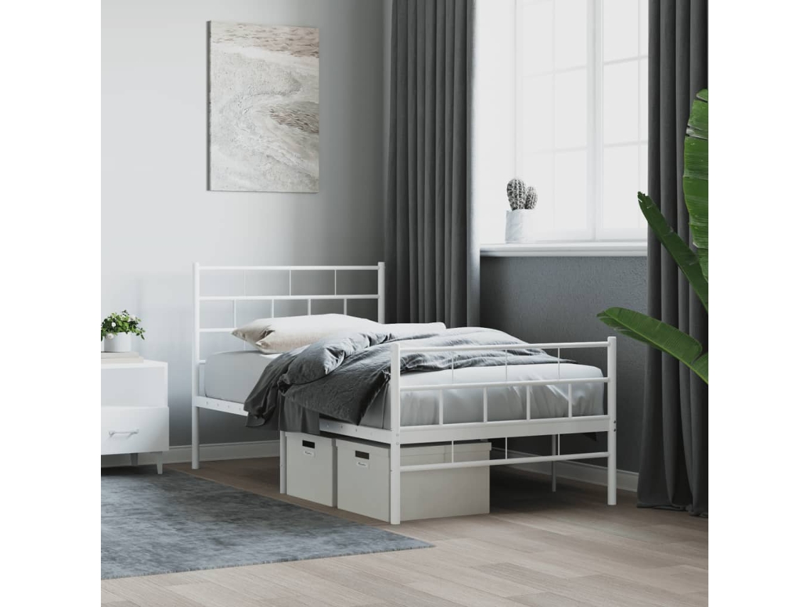 Vidaxl Estrutura de Cama com Cabeceira e Pés 107x203 Cm Metal Branco