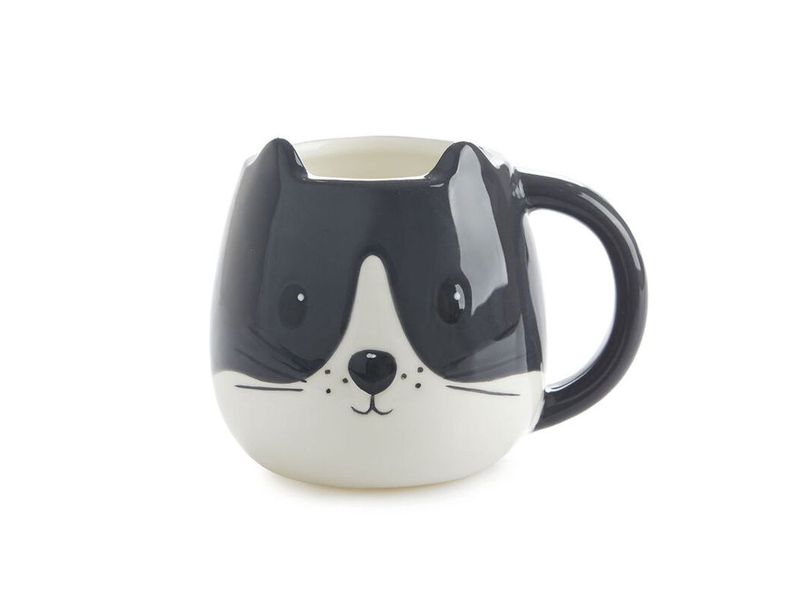 Caneca gatinho branco/preto 400 ml com alça de cerâmica BALVI