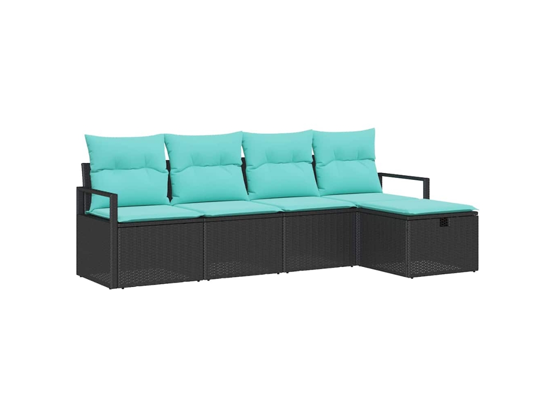Maison Exclusive - Conjunto De Sofás Com Almofada 5 Pcs Preto E Turquesa Vime Pe
