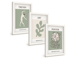 Composição De Quadros Na Parede Figuras Abstratas De Plantas Moldura Branca Quadros Para A Sala De Estar Espelharte (3 Peças 20x30 Cm)