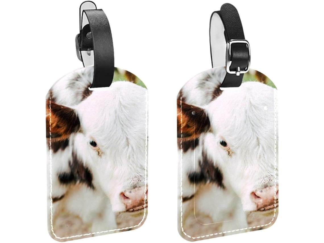 Conjunto De 2 Etiquetas Bagagem Em Imitação Couro Proteção Privacidade Vaca Fazenda No Pasto