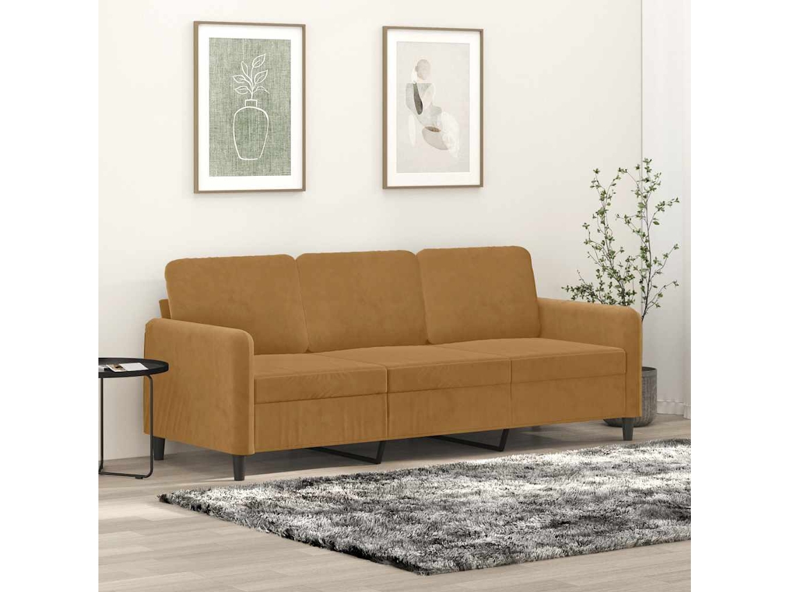 Vidaxl Sofá De 3 Lugares 180 Cm Veludo Castanho
