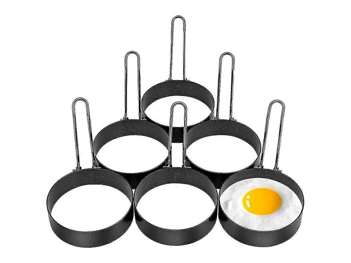 Conjunto De 6 Aros Para Ovos, Aros Redondos De Aço Inoxidável, Moldes Antiaderentes Para Ovos Fritos, Pretos