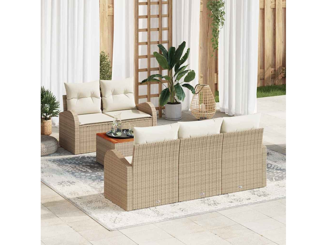 Vidaxl Conjunto De Sofá De Jardim 6 Unid. Bege E Creme Vime Pe