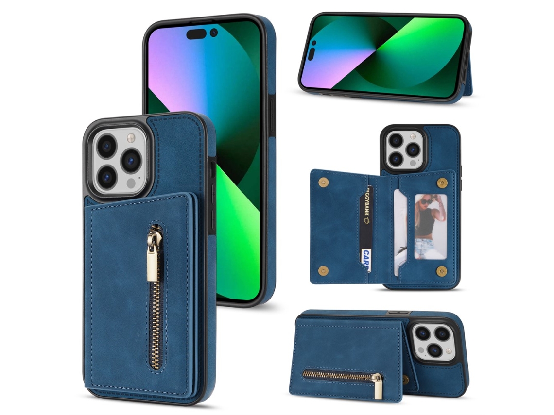 Capa Em Couro Pu Com Suporte, Para Apple Iphone 16pro Max - Azul