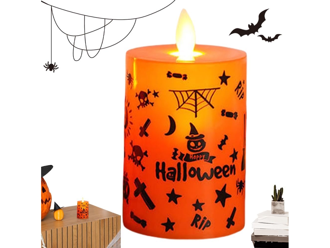 Vela Iluminada De Halloween, Funciona A Bateria, Sem Chama, Chama Simulada.