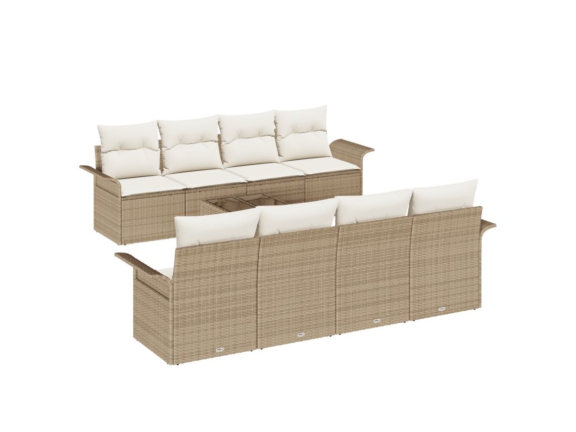 Conjunto 9 Sofá De Jardim Vidaxl Bege Vime Pe (55 X 55 X 37 Cm)