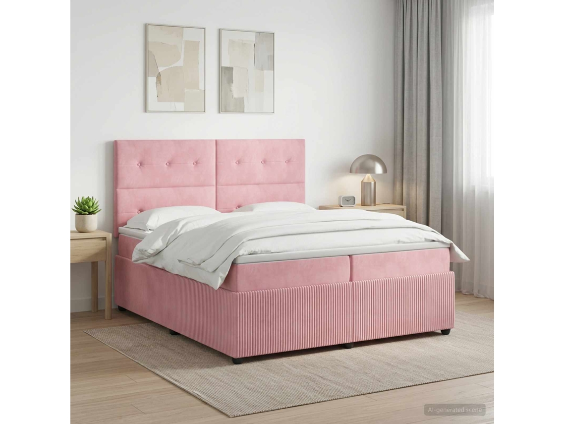 Vidaxl Cama Box Spring Com Colchão Rosa 200 X 200 Cm Veludo