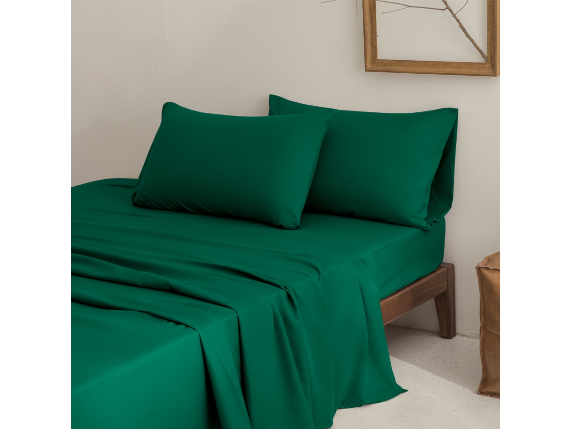 Conjunto Lençóis 4 Peças Lençol De Baixo 203x198*26cm Lençol De Cima 259*274cm 2 Fronhas 101x50cm Microfibra Verde Hexinyigjly
