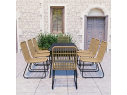 Conjunto De 9 Peças De Jantar Para Exterior Vime Pe E Vidro Dkd Home Decor