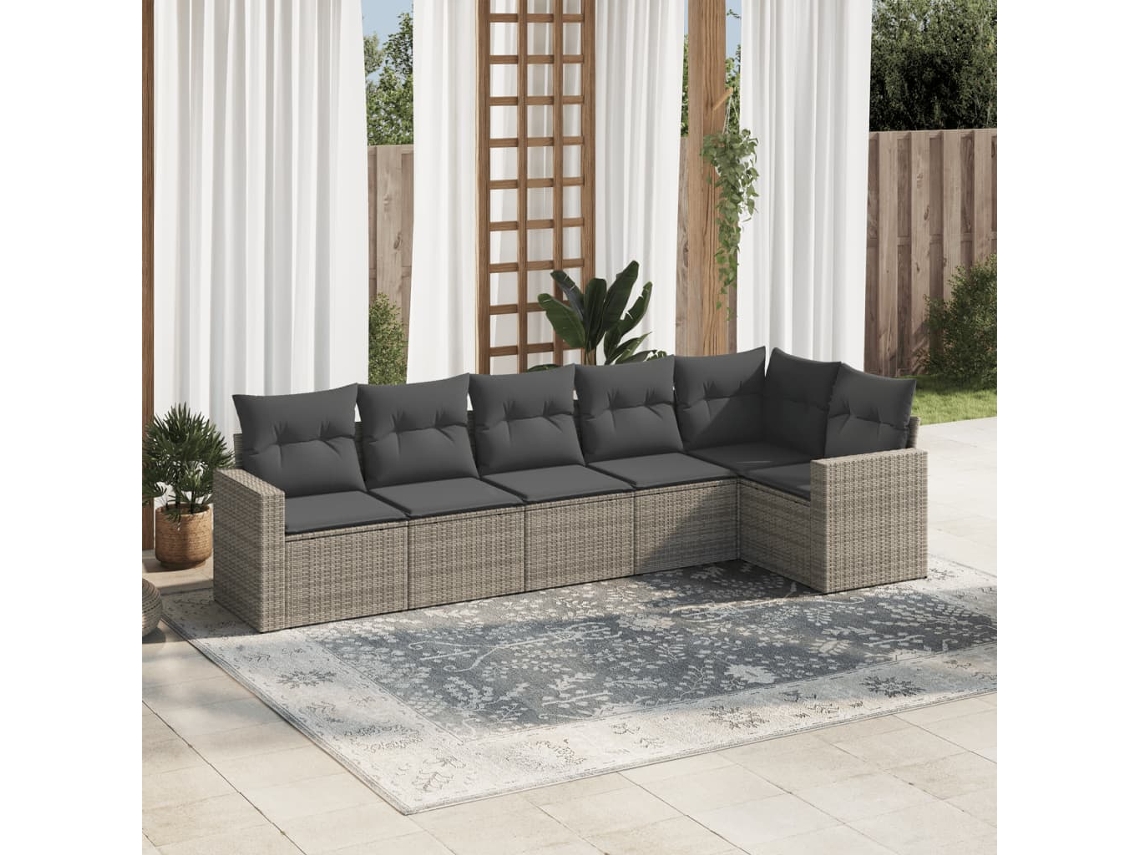 Vidaxl 6 Pcs Conjunto Sofás De Jardim Com Almofadões Vime Cinzento
