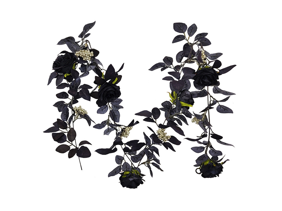 Videira de Rosa Artificial Preta Guirlanda Decorativa 180cm para Halloween Natal | S/MARCA