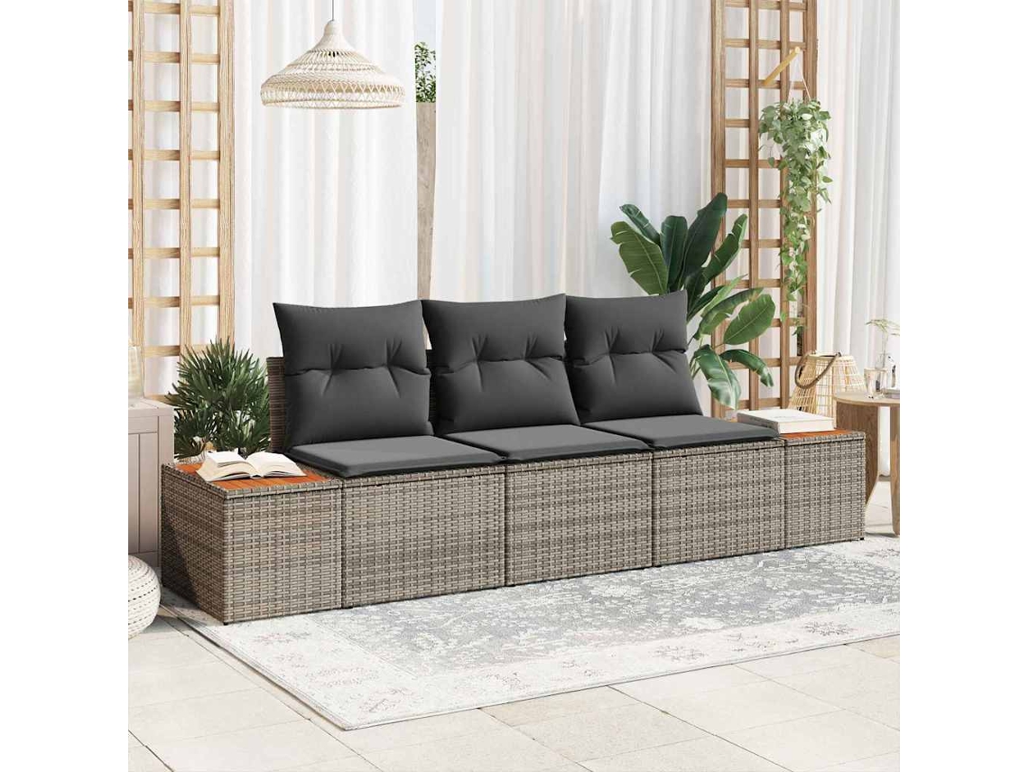 Vidaxl Conjunto De Sofá De Jardim 3 Unid. 3-número De Lugares Cinzeto