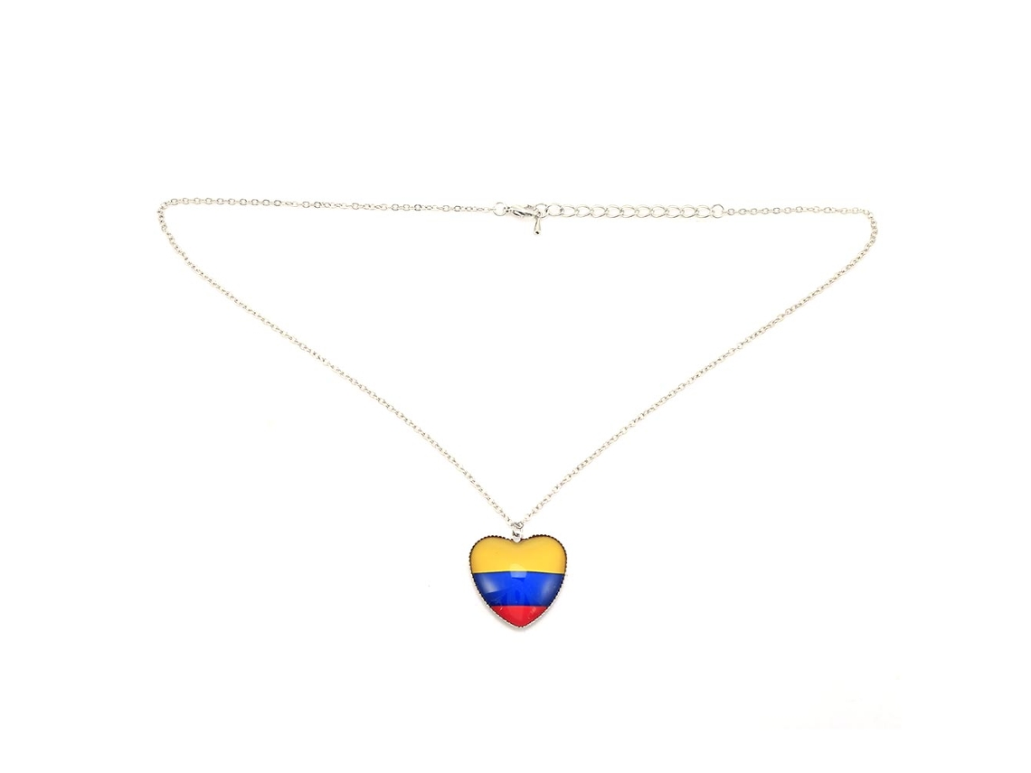Colar De Cobre Pingente Coração Bandeira Colômbia Copa Do Mundo