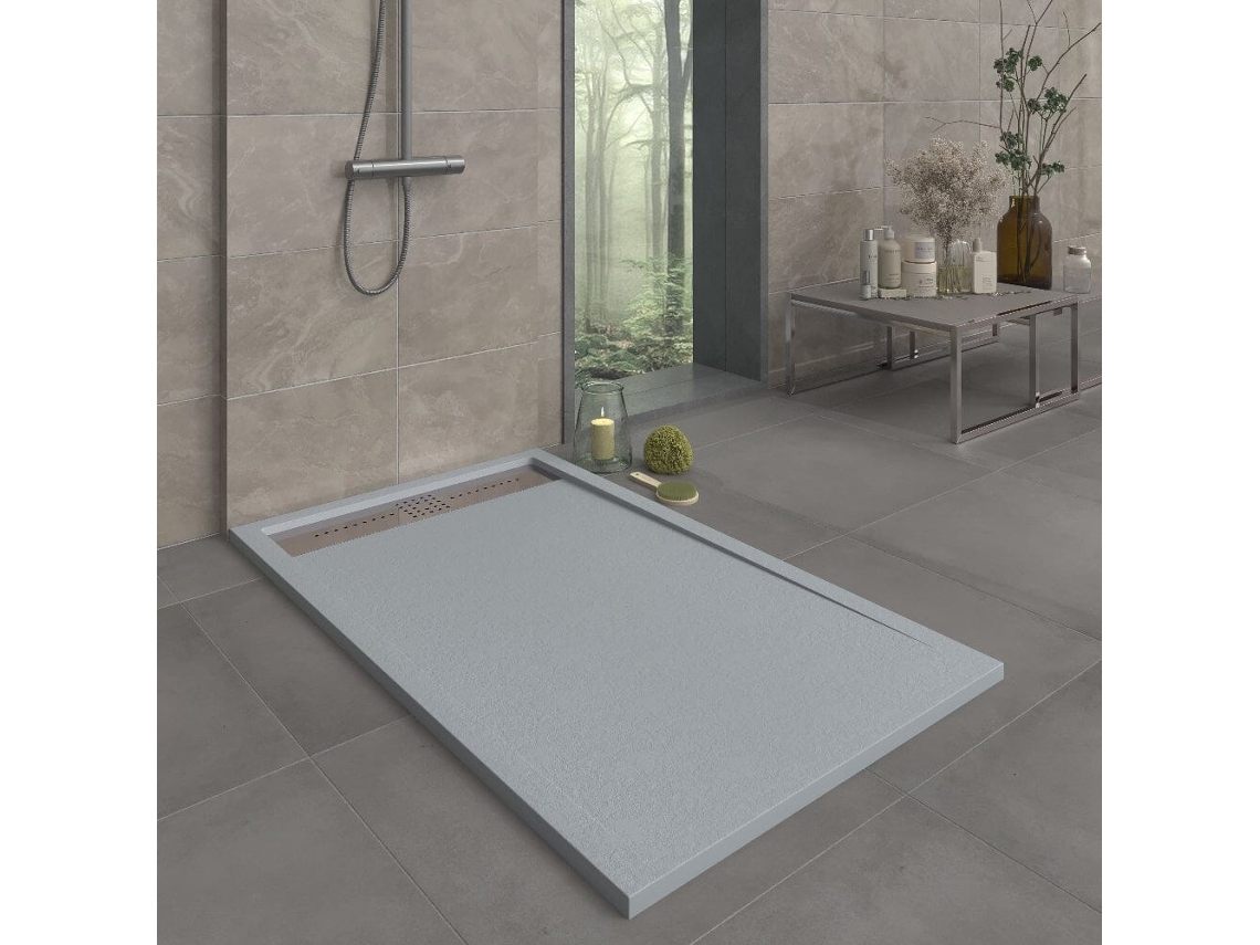 Base de Duche em Resina ORION Cinza 190x80 Cm com grade em aço RC