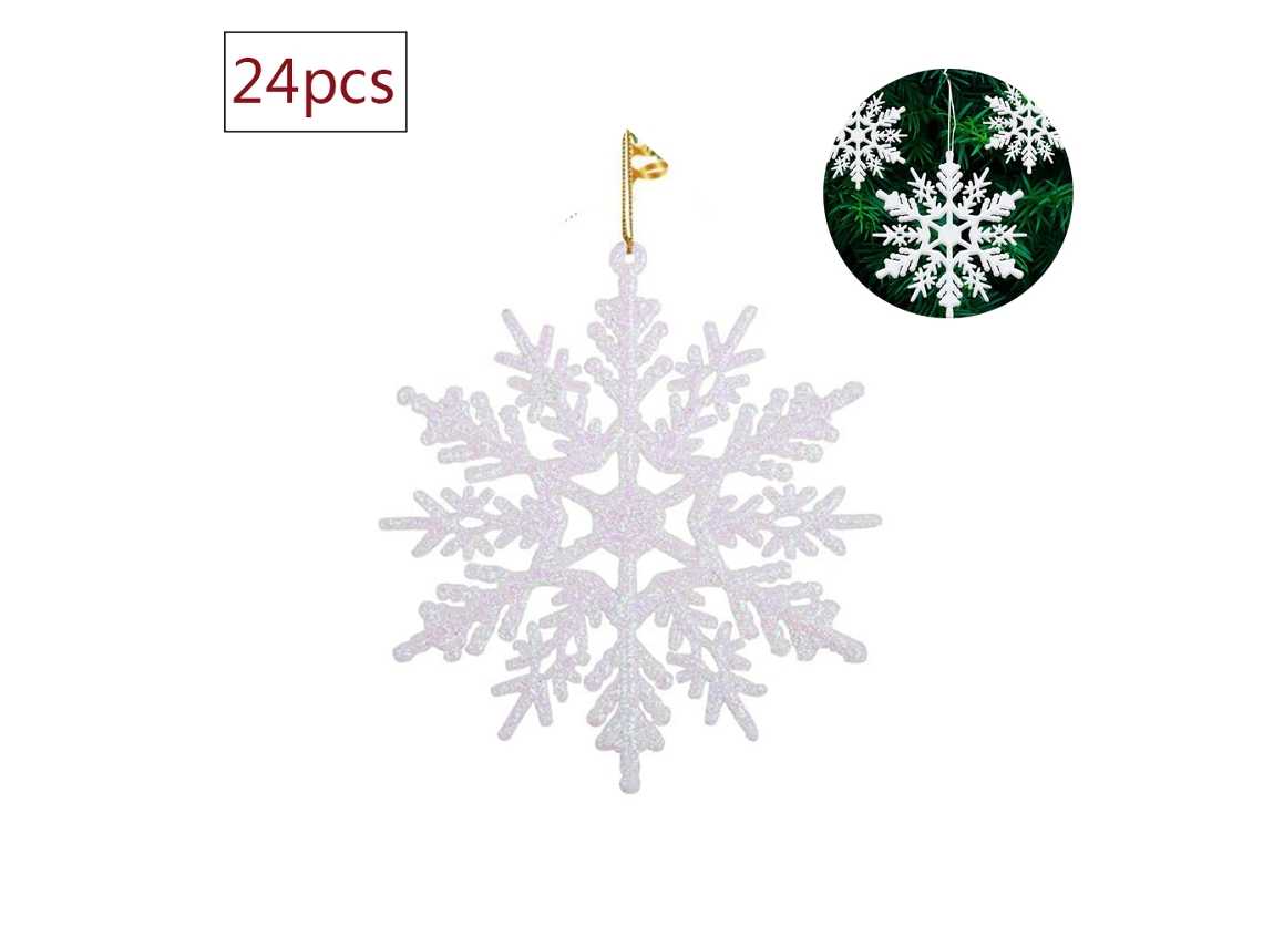 24 X Decorações para Árvore de Natal com Flocos de Neve e Decorações para Árvores de Natal Brancas com Glitter