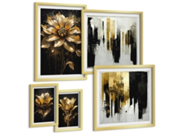 Quadros Decorativos Para Parede Símbolos Americanos, Bandeira Dos Eua Moldura Dourada Pinturas De Quarto Espelharte (conjunto De 5 Imagens)