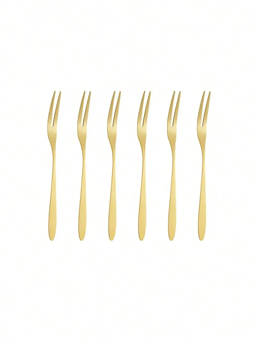 Conjunto De 6 Peças Dourado (garfo Para Frutas, Garfo Para Bolo, Garfo Para Salada, Em Aço Inoxidável Dourado) Com Base Em Formato De Cisne.