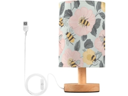 Abajur De Cabeceira Kcldeci Com Flor Abelha Amarela Para Quarto, Estilo Fazenda, Mesa De Cabeceira, Luminária De Mesa