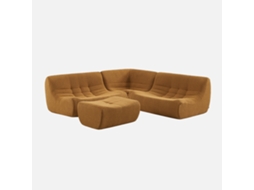 Sofá De Canto Modular Com Apoio Para Os Pés Em Tecido Bouclé, 5 Lugares, Mostarda